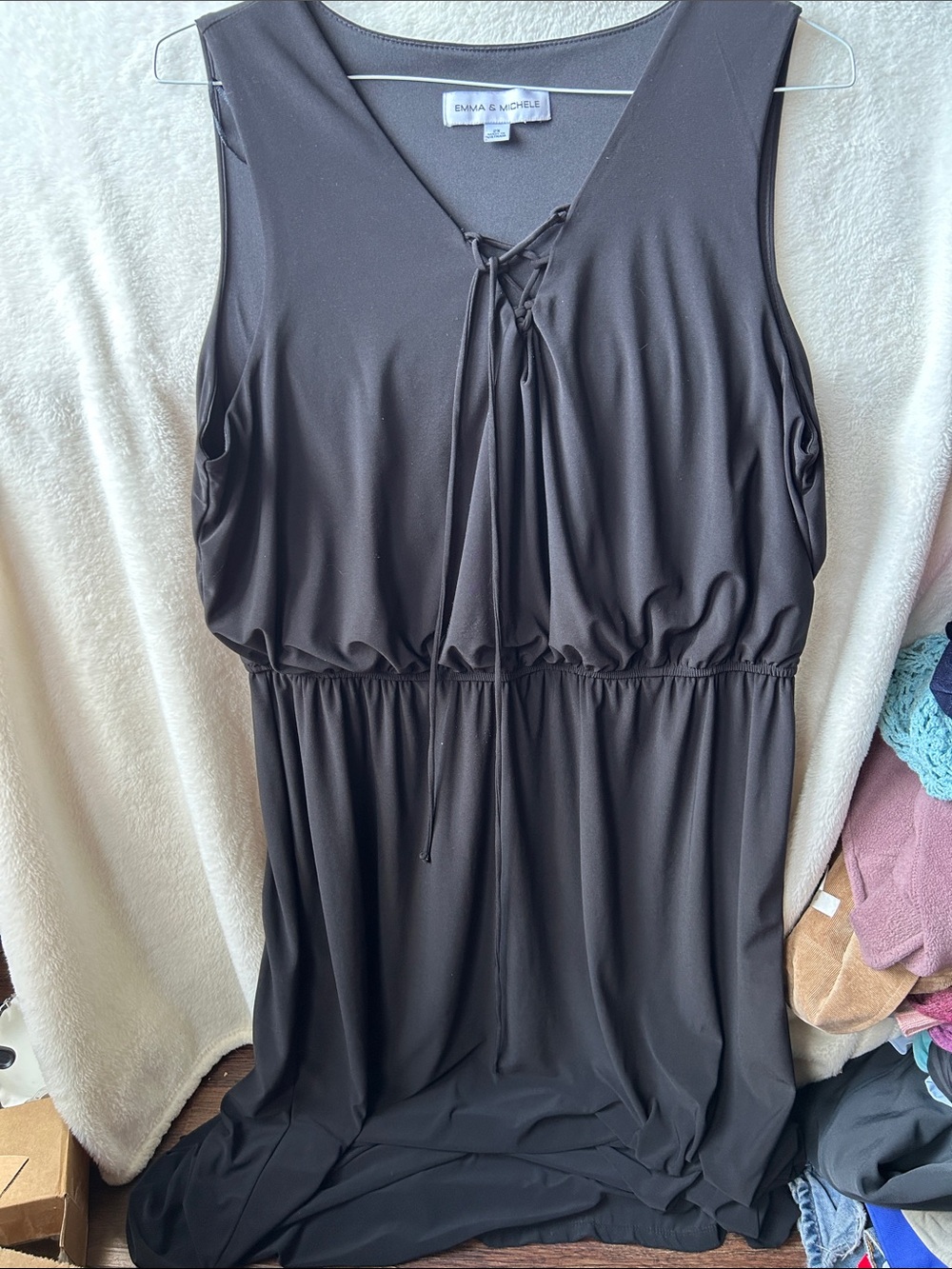 Emma & Michele Black Sleeveless V-Neck Tie-Front dress